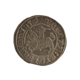Lithuanian half-grosz, Sigismund I the Old (king of Poland; 1506–1548). Obverse: Pursuer turned