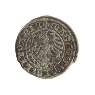 Lithuanian half-grosz, Sigismund I the Old (King of Poland; 1506–1548). Obverse: Pogon (Lithuanian