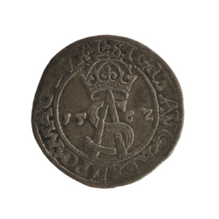 Lithuanian trojak, Sigismund II Augustus (king of Poland; 1544–1572). Obverse: under the crown a