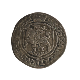 Lithuanian trojak, Sigismund II Augustus (king of Poland; 1544–1572). Obverse: under the crown a