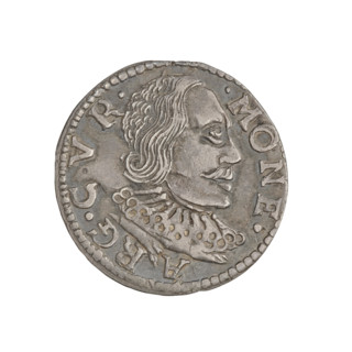 Trojak (with a bust of Wilhelm Kettler). Obverse: in the border a male bust facing right with long