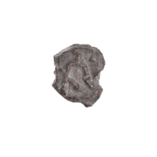 A fragment of a double-sided Drohiczyn seal. On one side, a bident with a crossed-out right arm; on