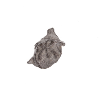 Drohiczyn double-sided seal (fragment). One side: a bident with a crossed-out right arm. Other