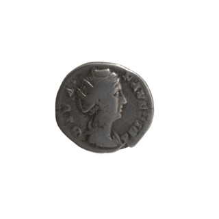 Denarius of Antoninus Pius (reign 138–161), after 141. Obverse: Bust of Faustina the Elder in