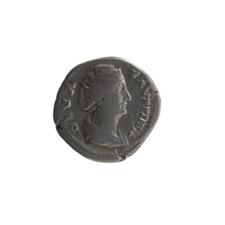 Denarius, posthumous issue for Faustina the Elder (98–141; Roman empress 138–141) and Antoninus