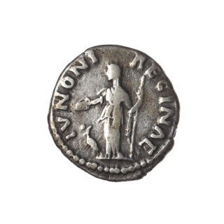 Denarius of Faustina the Younger (ca. 130–176), issued under Marcus Aurelius (121–180). Obverse: