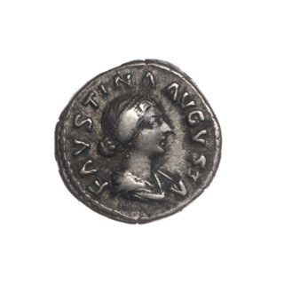 Denarius depicting Bust of Faustina II in drapery facing right, inscribed FAVSTINA AVGVSTA;