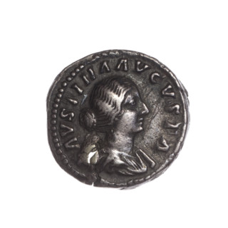 Denarius (with a hole), Faustina the Younger (ca. 130–176; Roman empress 161–176), Marcus Aurelius