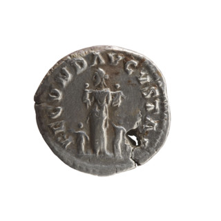 Denarius (with a hole), Faustina the Younger (ca. 130–176; Roman empress 161–176), Marcus Aurelius