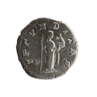 Denarius of Faustina the Younger (ca. 130–176), wife of Marcus Aurelius (121–180). Obverse: Bust of