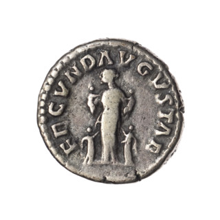 Denarius of Faustina the Younger (ca. 130–176), Roman empress 161–176; Marcus Aurelius (issuer),