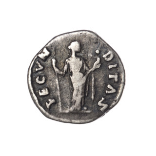 Denarius of Faustina the Younger (ca. 130–176; Roman empress 161–176), issuer Marcus Aurelius