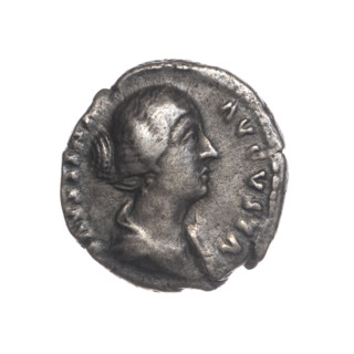Denarius of Faustina the Younger (ca. 130–176; Roman empress 161–176; Augusta 147–161). Obverse: