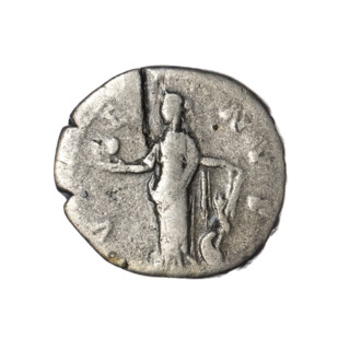 Denarius of Faustina the Younger (ca. 130–176; Roman empress 161–176; Augusta). Obverse: draped
