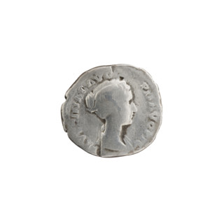 Denarius of Faustina the Younger (ca. 130–176; Roman empress 161–176; Augusta 147–161). Obverse: