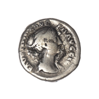 Denarius of Faustina the Younger (ca. 130–176; Roman empress 161–176), Augusta. Obverse: Bust of