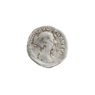 Denarius of Faustina the Younger (ca. 130–176; Roman empress 161–176; Augusta 147–161). Obverse: