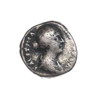 Denarius of Faustina the Younger (ca. 130–176; Roman empress 161–176; Augusta 147–161). Obverse: