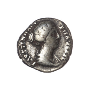 Denarius depicting Faustina the Younger (ca. 130–176; Roman empress 161–176; Augusta), obverse: