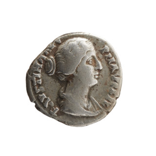 Denarius of Faustina the Younger (ca. 130–176; Roman empress 161–176; Augusta 147–161). Obverse: