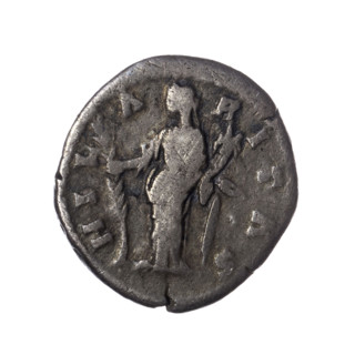 Denarius of Faustina the Younger (ca. 130–176; Roman empress 161–176) issued under Marcus Aurelius