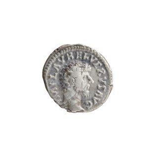 Denarius of Lucius Verus (130–169; Roman emperor 161–169). Obverse: Head of Lucius Verus uncovered