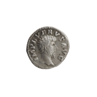 Denarius of Lucius Verus (130–169; Roman emperor 161–169). Obverse: Head of Lucius Verus uncovered,