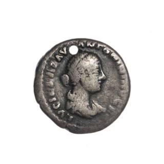 Denarius (with a hole), Lucilla (149–182; Roman empress 164–169), Lucius Verus (130–169; Roman