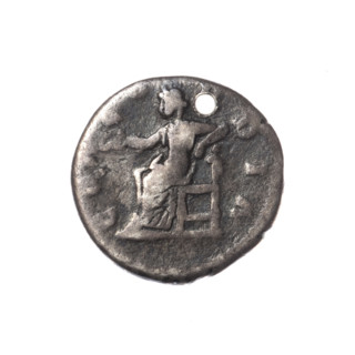 Denarius (with a hole), Lucilla (149–182; Roman empress 164–169), Lucius Verus (130–169; Roman