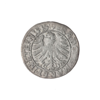 Obv. Male bust in armour turned right with beard and sideburns; in the rim between the pearly