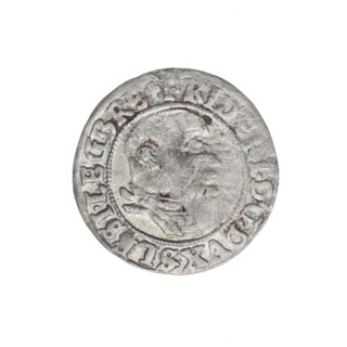 Obverse: Male bust in armour turned right with a beard and sideburns; in the rim between the pearly