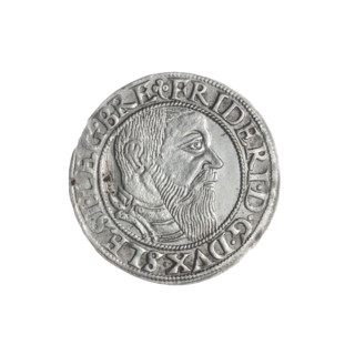 Obv. Male bust in armour turned right with beard and sideburns; in the rim between the pearly