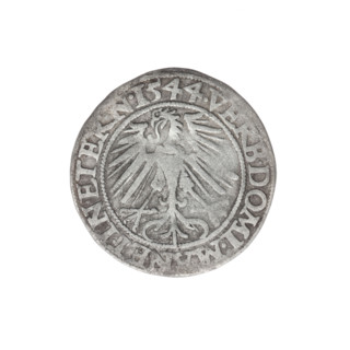 Obverse: Male bust in armour turned right with a beard and sideburns; in the rim between the pearly