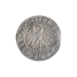 Obverse: Male bust in armour turned right with a beard and sideburns; in the rim between the pearly