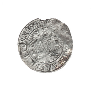 Obverse: Male bust in armour turned right with beard and sideburns; in the rim between pearly