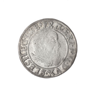 Obverse: Male bust in armour turned right with a beard and sideburns; in the rim between the pearly