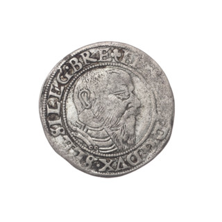 Male bust in armour turned right with a beard and sideburns; rim between pearly borders with