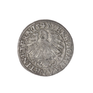 Obv. Male bust in armor turned right with beard and sideburns; in the rim between the pearly