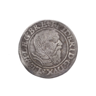 Obverse: Male bust in armour turned right with a beard and sideburns; in the rim between the pearly