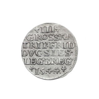 Trojak by Michael Stoltz (fl. ca. 1540–1555), 1544. Silesian coin (Duchy of Brzeg-Legnica-Wolów,
