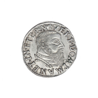 Trojak by Michael Stoltz (fl. ca. 1540–1555), 1544. Obverse: male bust in armour turned right, with