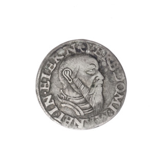 Male bust in armour turned right with beard and sideburns; obverse rim in a pearl border with an