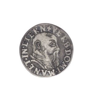 Male bust in armour turned right, with a beard and sideburns; obverse rim with pearl border and