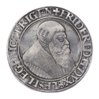 Thaler by Michael Stoltz (fl. ca. 1540–1555) depicting Frederick II, Duke of Brzeg-Legnica