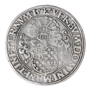 Thaler by Michael Stoltz (fl. ca. 1540–1555), 1542. Obverse: male bust turned right with beard and