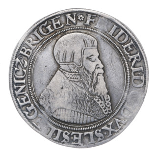 Thaler by Michael Stoltz (fl. ca. 1540–1555) depicting Frederick II, Duke of Brzeg–Legnica