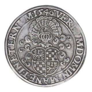 Thaler by Michael Stoltz (fl. ca. 1540–1555), 1546. Obverse: male bust of Frederick II, Duke of