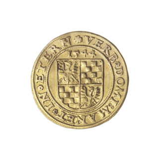 Ducat by Michael Stoltz (fl. ca. 1540–1555), 1544. Obverse: male bust in armour with beard and
