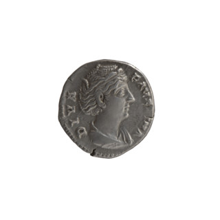 Denarius, after 141 CE. Obverse: Bust of Faustina I in drapery facing right, inscription DIVA •