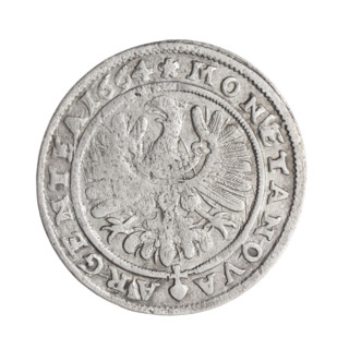 15 kreuzer; Pfahler, Christian (fl. 1651–1665). Obverse: male bust turned to the right, long hair,